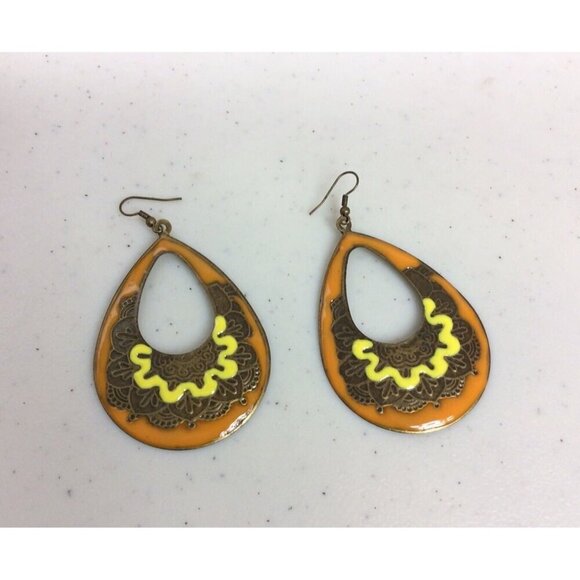 Bohemian Teardrop Earrings Glazed Dangle Very Cute - Picture 1 of 6